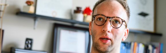 Evan Polman, assistant professor of marketing in the Wisconsin School of Business, is pictured in his Grainger Hall office at the University of Wisconsin-Madison on March 1, 2019. Polman is one of ten 2019 Distinguished Teaching Award recipients.