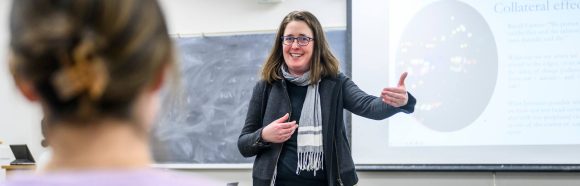 Sarah Ensor, assistant professor of English, teaches ENGL 153 “Intro Environmental Humanities” in Van Hise Hall at the University of Wisconsin–Madison on Feb. 15, 2024. Ensor is one of thirteen recipients of a 2024 Distinguished Teaching Award (DTA).